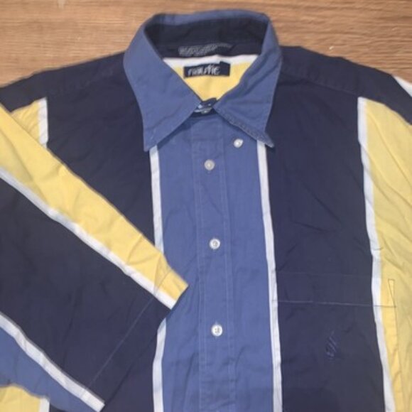 VTG Nautica Button Down Shirt Mens XL Blue Yellow Short Sleeve Striped - Picture 1 of 11